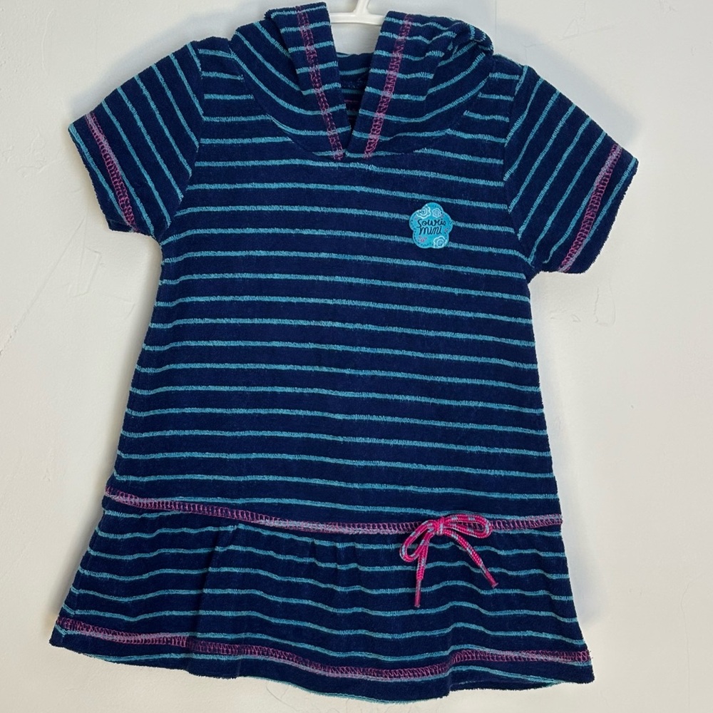Souris Mini Striped Blue Summer Towelling Hooded Dress Cover Size 9 M